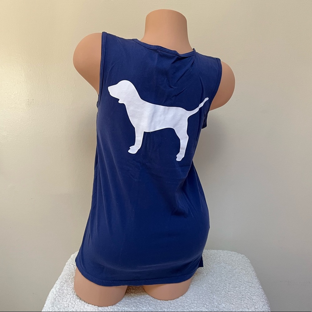Victoria’s Secret Tee Muscle Tank Top Dark Royal Blue with Large Dog on back XS